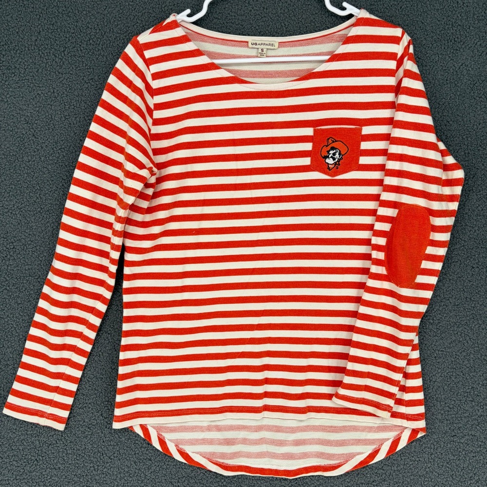 UG Apparel Oklahoma State Cowboys Striped Long Sleeve Top Small Orange White